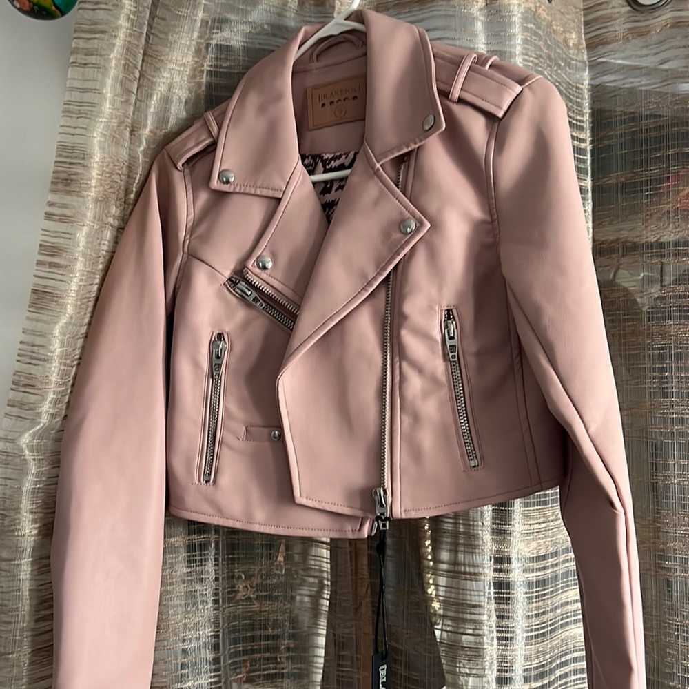 BLANK NYC Baby Pink Cropped Moto Leather Jacket New Size Small